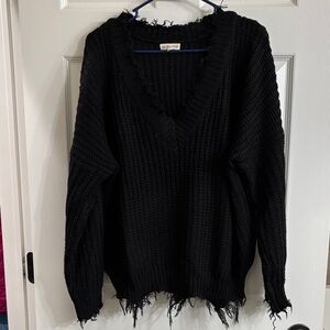 Main Strip Chic Black V-Neck Sweater